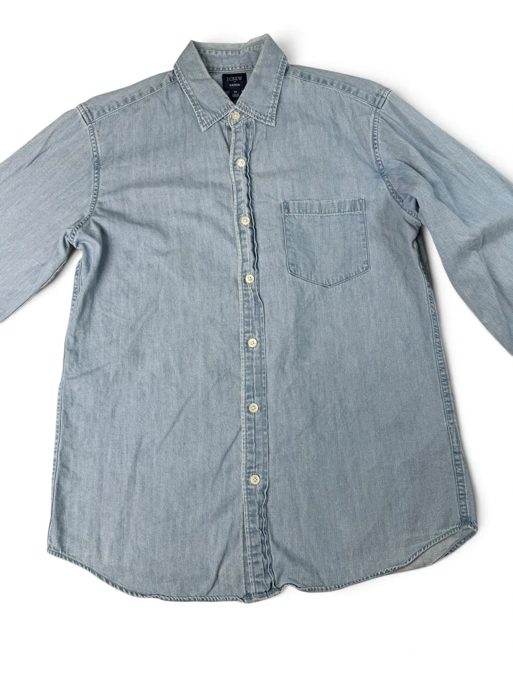 J.Crew Denim Men’s Medium Chambray Shirt Light Wash Long Sleeve 100% Cotton